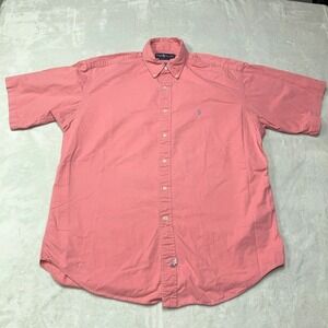 VTG‎ Polo Ralph Lauren Short Sleeve Solid Salmon Pink Button Down Shirt Mens L